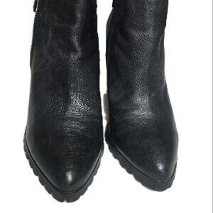 Steve Madden Nollan Ankle Booties Black Leather Chunky Heel Size 9M